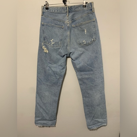 Agolde Blue Distressed Straight Leg Jeans - Picture 14 of 16
